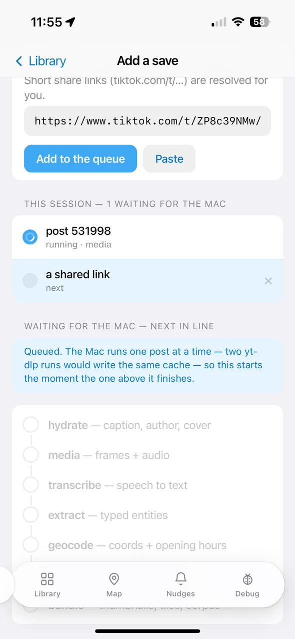 two shared links waiting in the ingest queue