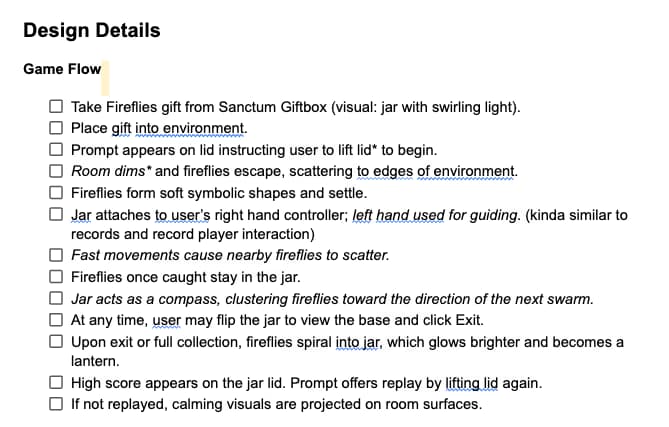 product requirements document — design details and game flow checklist