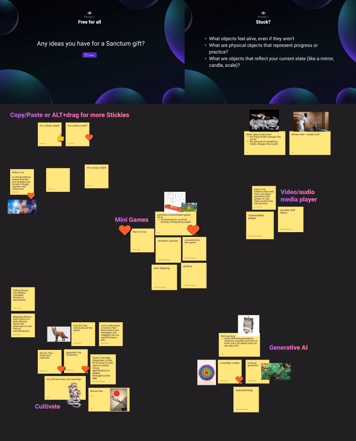 figjam board categorizing ideas against design principles