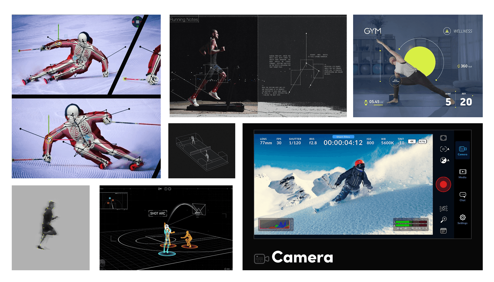 moodboard of motion-tracking and sports technology references