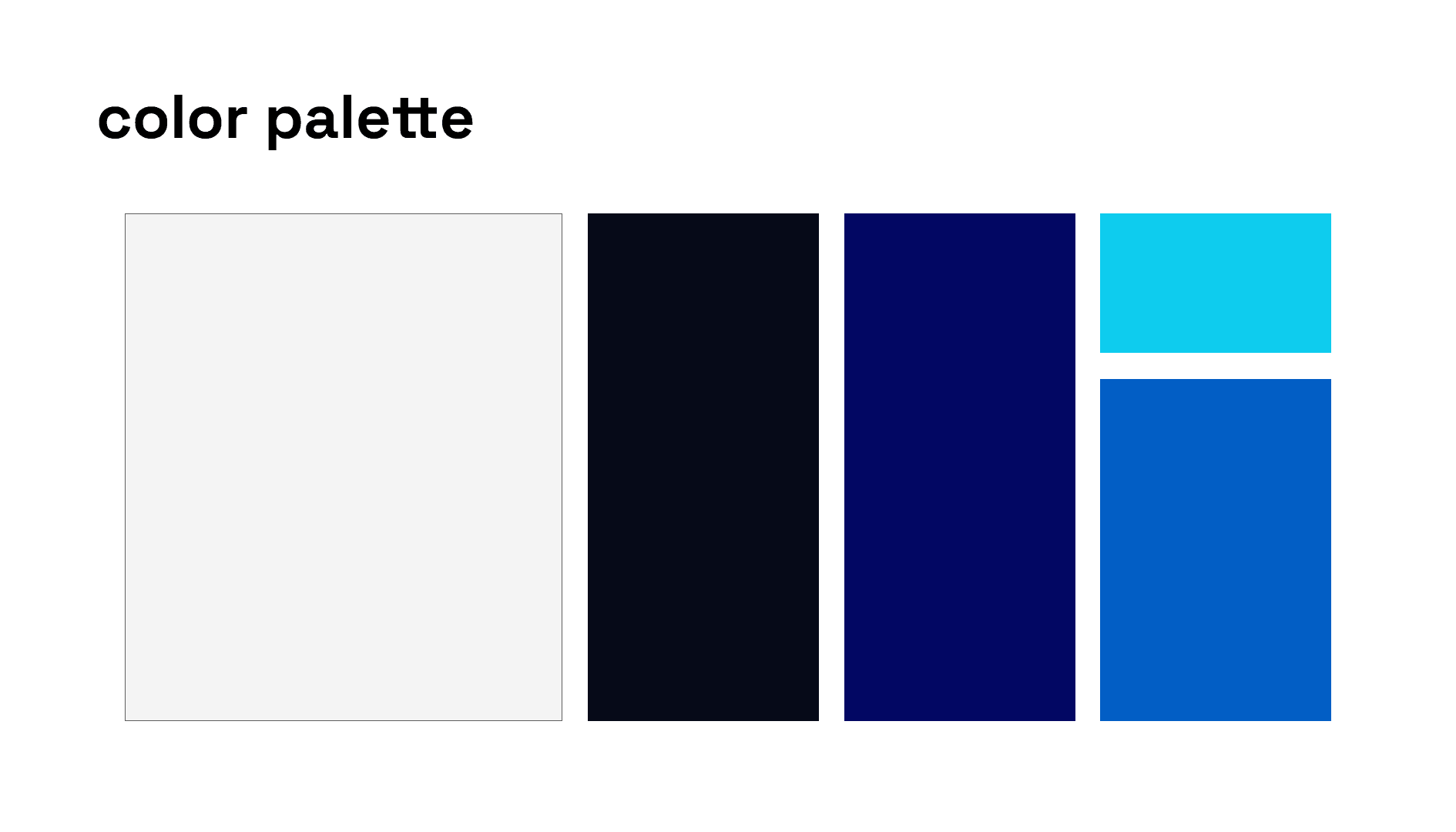kairo color palette — off-white, near-black, navy, cyan, and blue